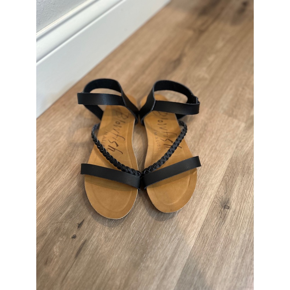 Blowfish Malibu Sandals Womens 7 Black Vegan Braided Strappy Flat Boho Summer - Picture 9 of 14